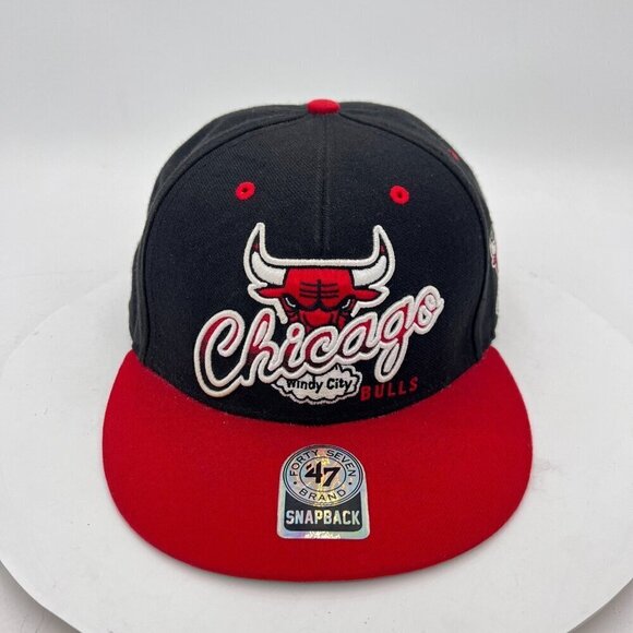 ’47 Other - Chicago Bulls Forty Seven 47 Brand Hardwood Classic Black Red Snapback Hat